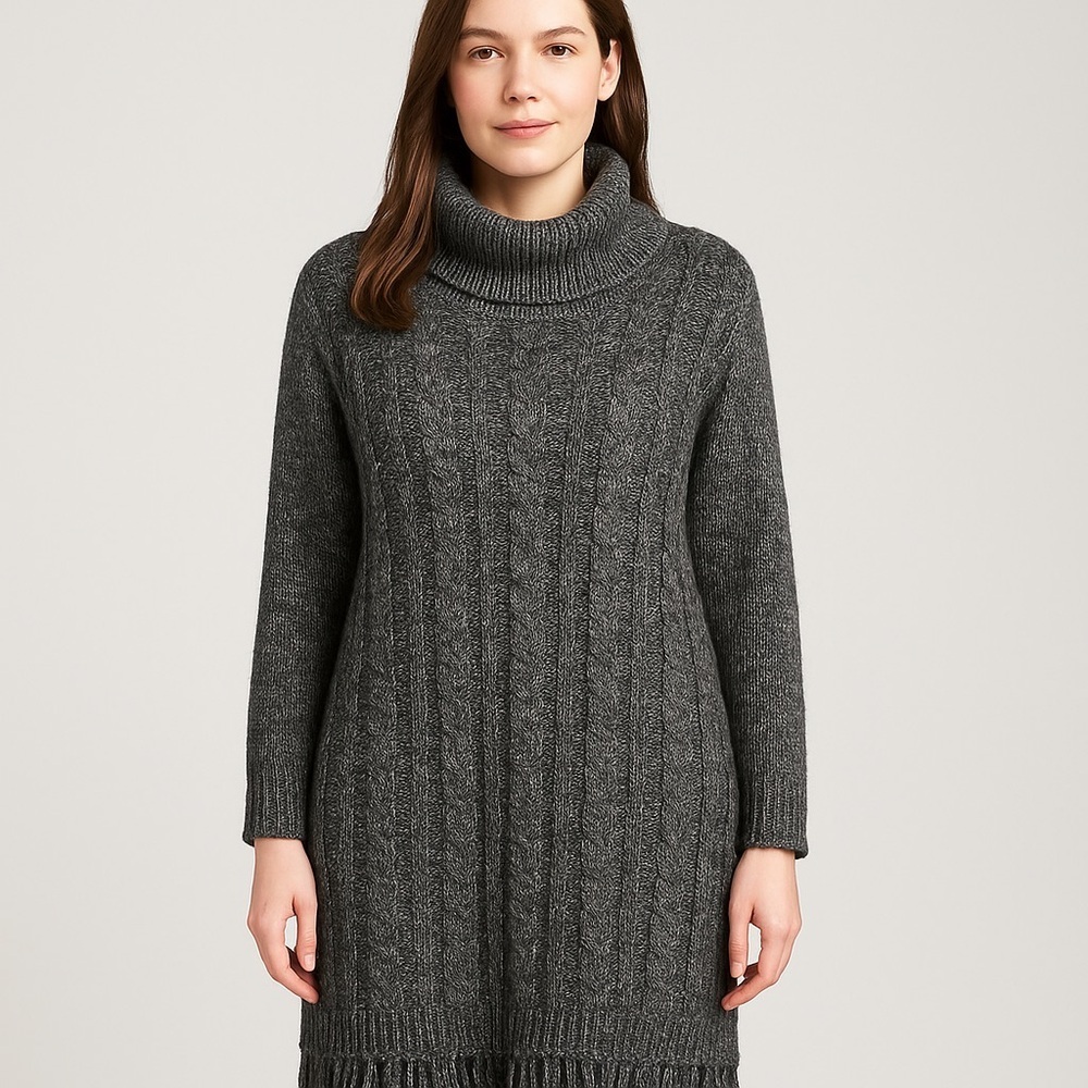 🖤 Soft Surroundings Heathered Gray Fringe Hem Sweater Dress- Plus Size 1X